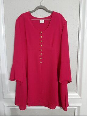 High end luxury weill Paris mini dress tunic top blouse blazer hot pink buttons